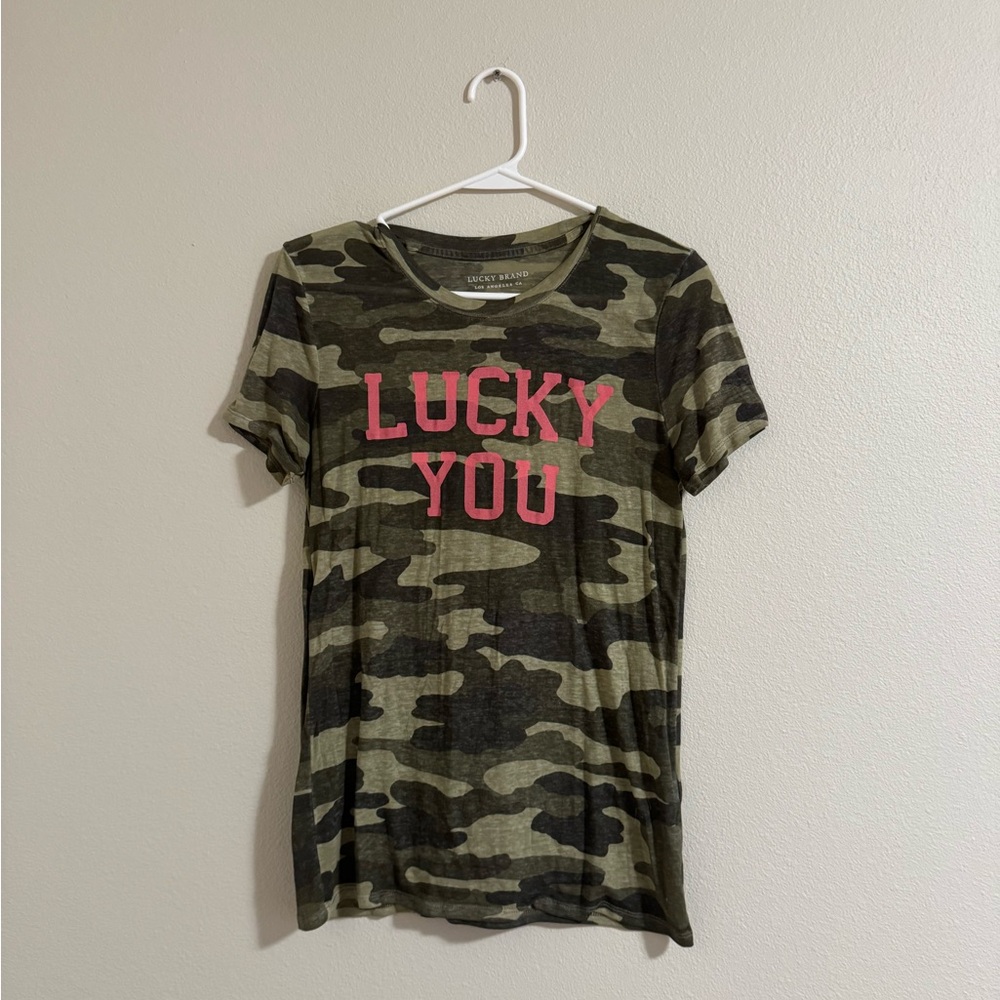 Lucky Brand Camo Tee - Green and Pink